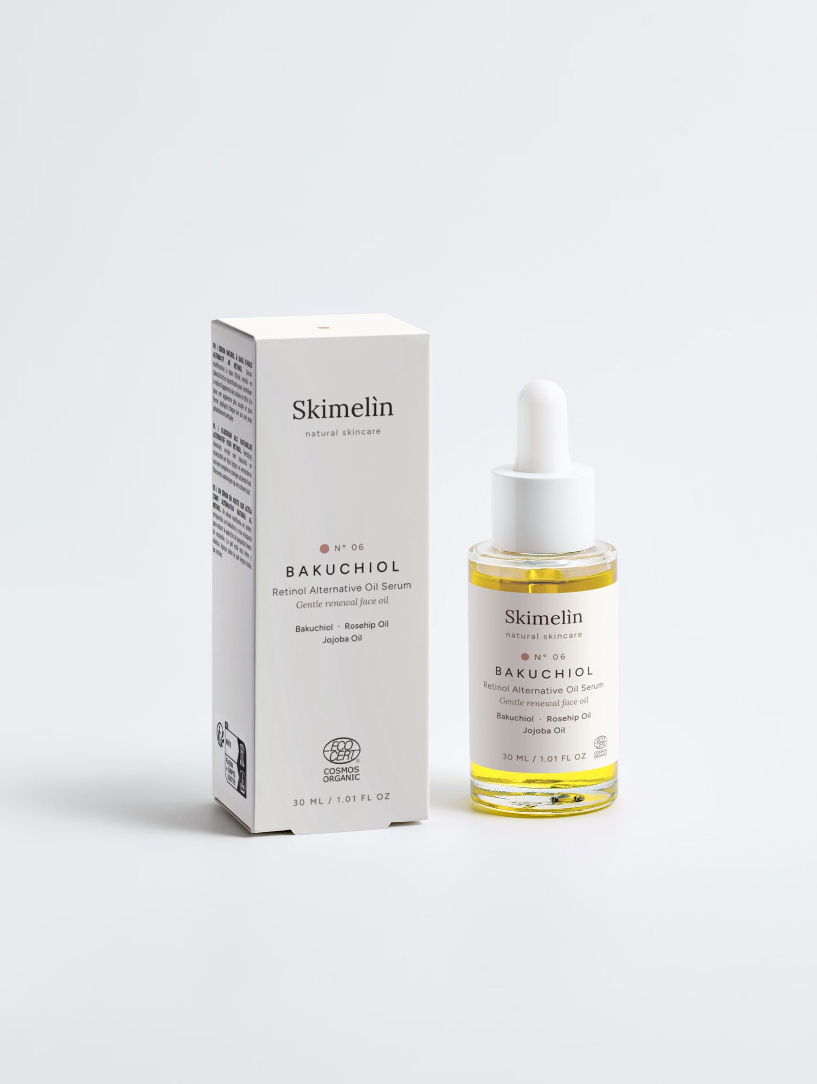 Nº 06 Bakuchiol – aliejinis veido serumas Skimelìn Nº 06 Bakuchiol – aliejinis veido serumas – COSMOS ORGANIC sertifikuota natūrali kosmetika