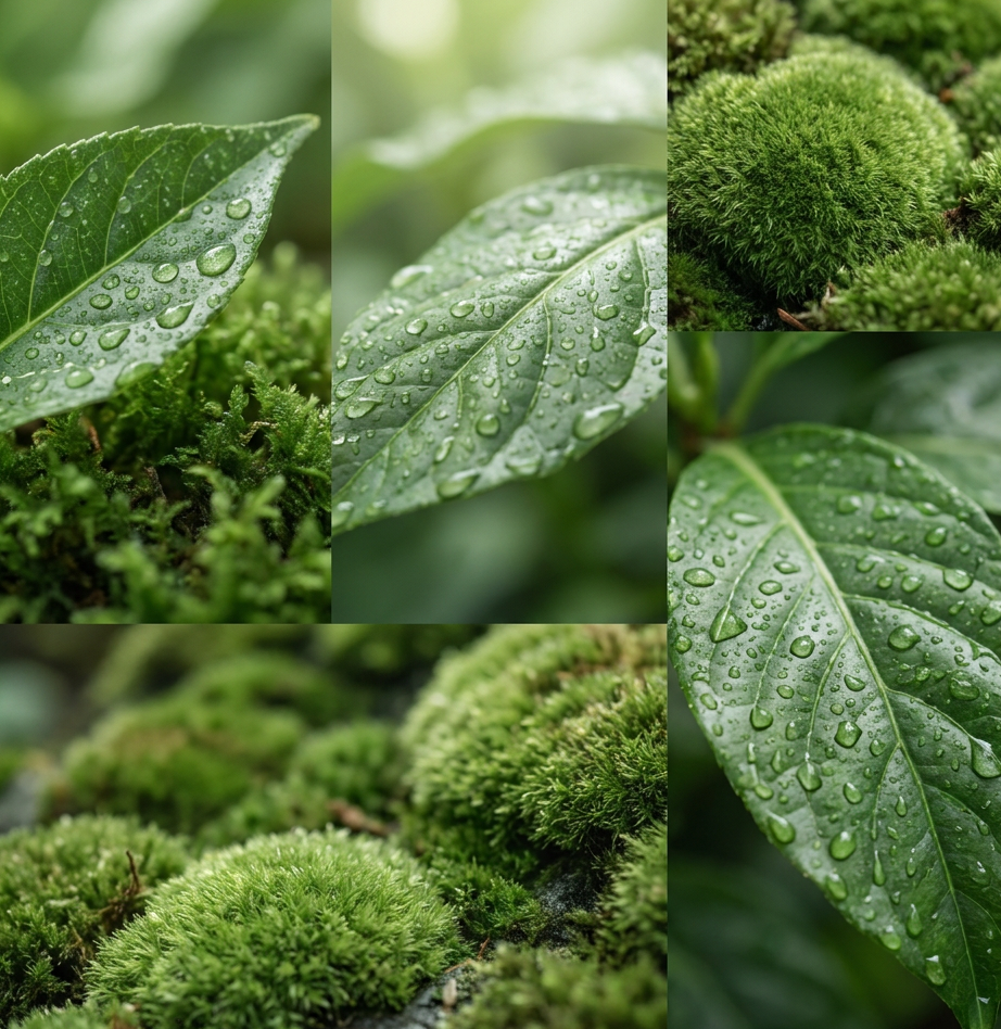 abstract organic green textures wet leaves water droplets soft moss botanical details color palette 9cfinyi0gixksoyb2w3k 1